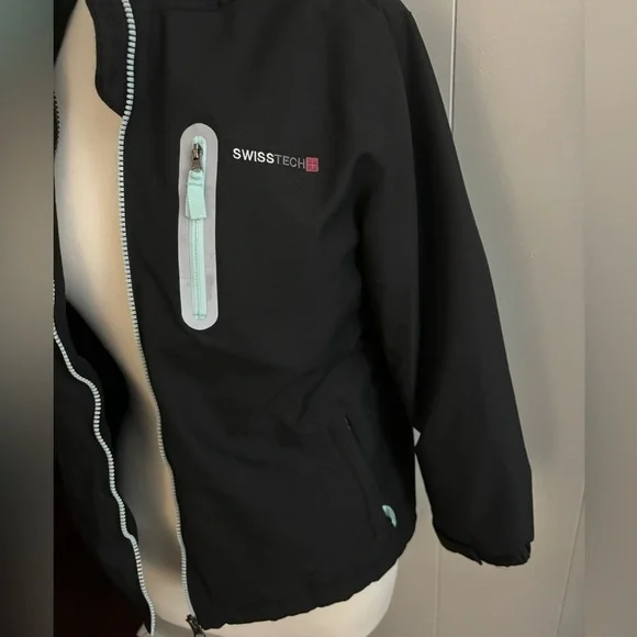 Swiss Tec XL Black Hooded Jacket Aqua Athleisure Outdoor Sporty Lightweight - Picture 2 of 11
